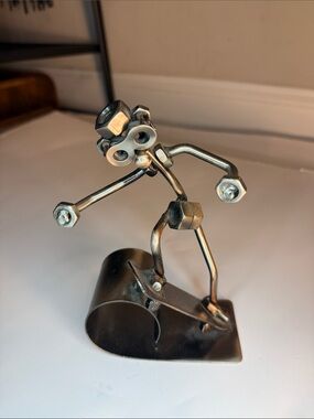 Handcrafted Metal Sculpture Figurine - Silver Skater -